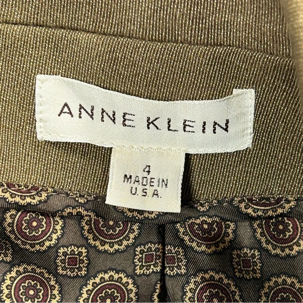 Vtg Ann Klein Blazer Jacket Size 4 Wool Blend Button Pockets‎ Brown USA Classic